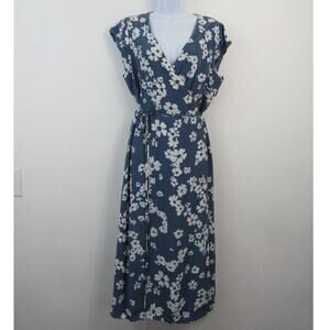 GAP Women's Size 16 Blue and White Floral True Wrap Midi Dress Sun Dress